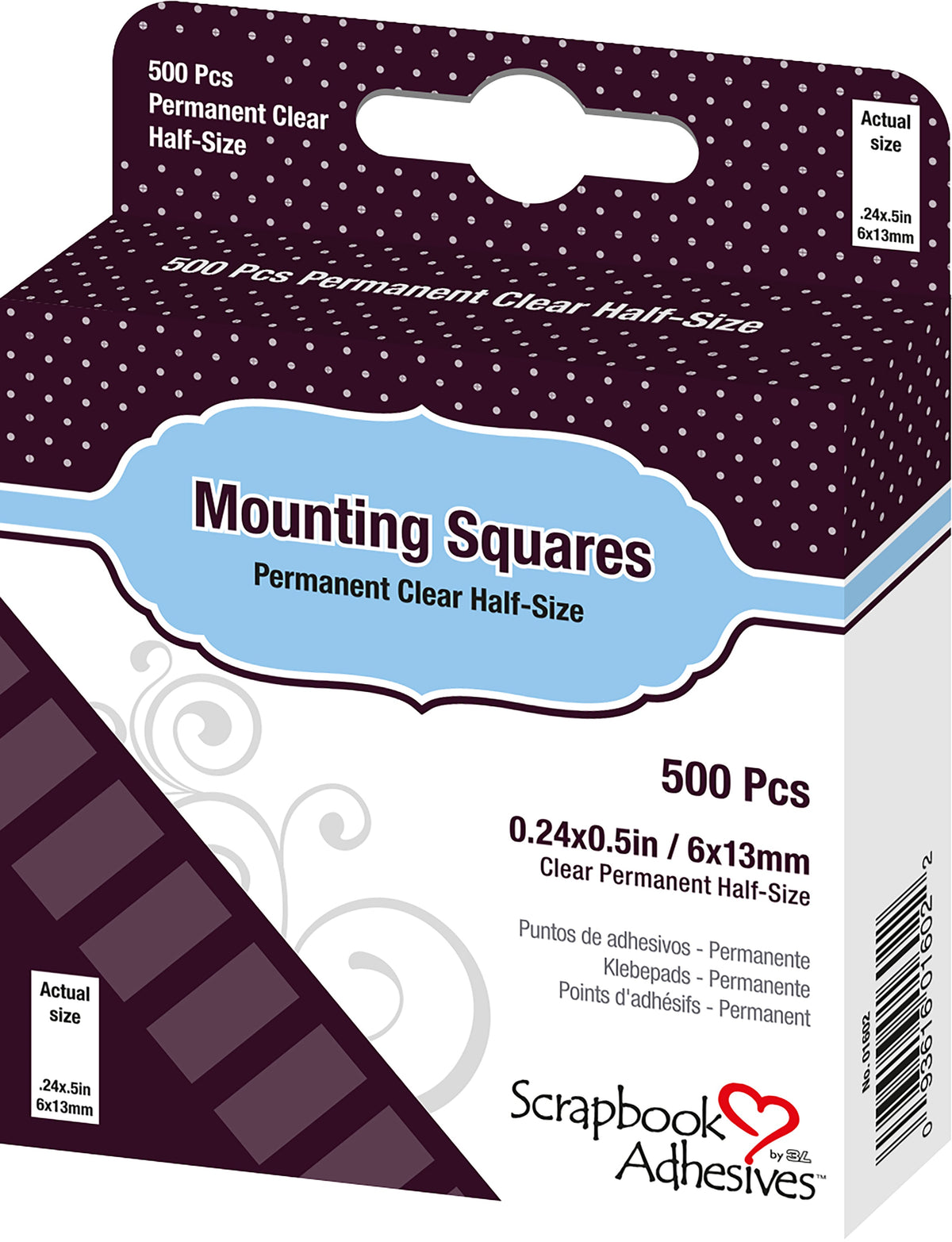 Scrapbook Adhesives Clear Half Size Mounting Squares PK500 - Permanent