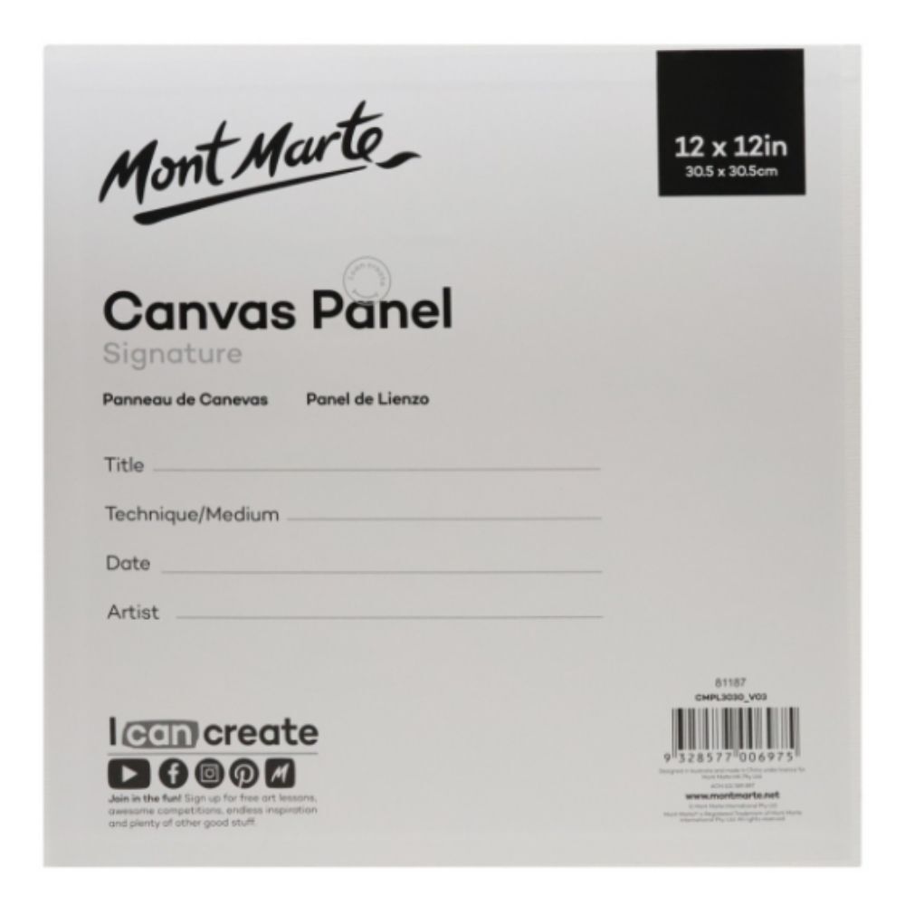 Mont Marte Signature Canvas Panel 12" x 12" - 30.5 x 30.5cm - Pk2