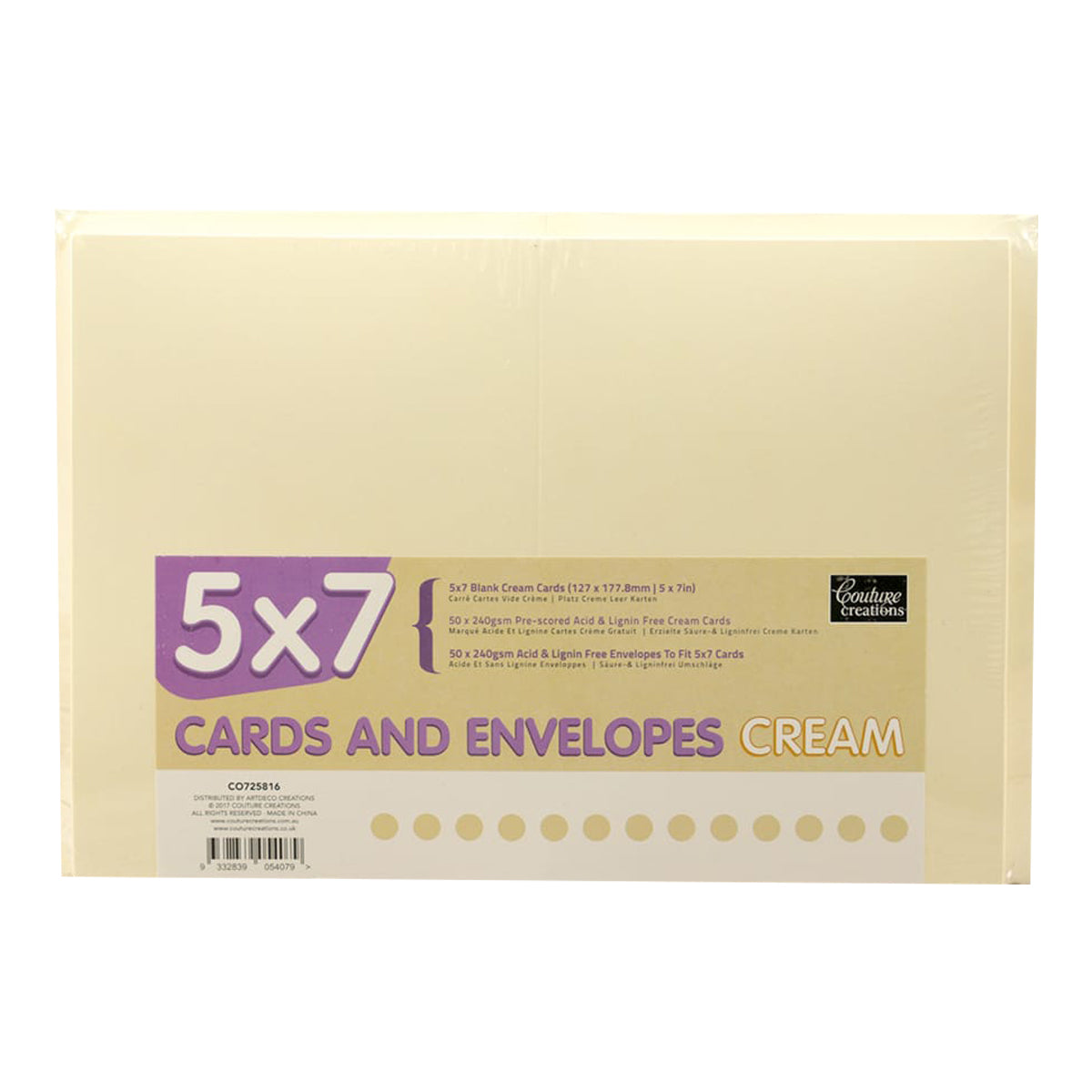 CC CREAM 5X7 Card + Envelope Pack - 50 Sets (50+50)