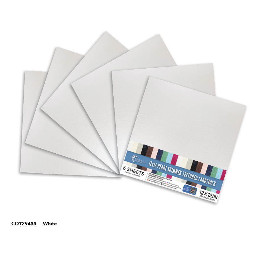 CC WHITE Pearl Shimmer Textured Cardstock - 12x12 (210gsm) - 6 Sheets