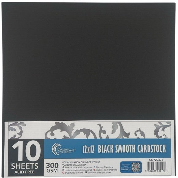 CC 12x12in BLACK Smooth Cardstock - 300gsm - 10 sheets