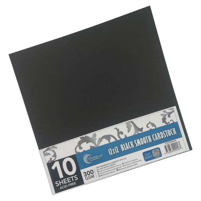 CC 12x12in BLACK Smooth Cardstock - 300gsm - 10 sheets