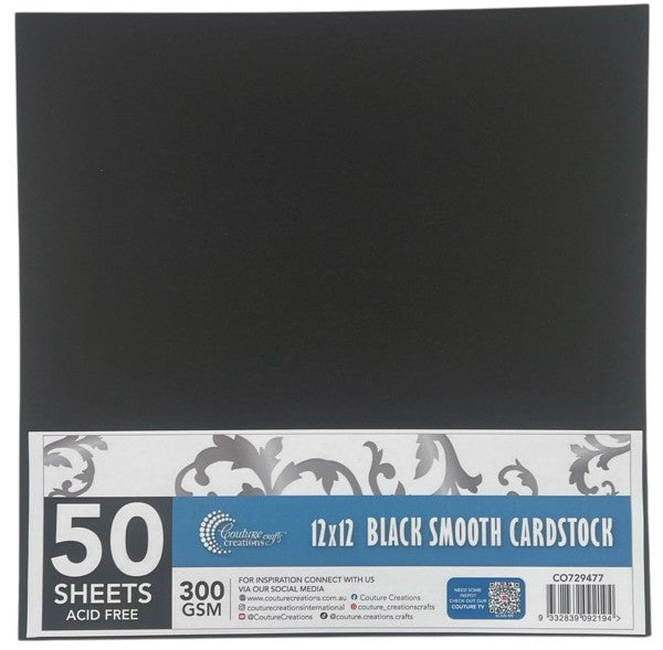 CC 12x12in BLACK Smooth Cardstock - 300gsm - 50 sheets