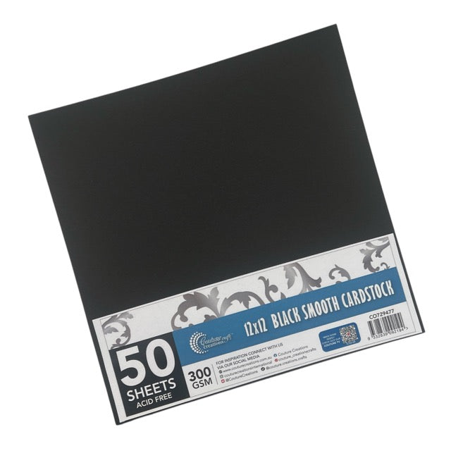 CC 12x12in BLACK Smooth Cardstock - 300gsm - 50 sheets