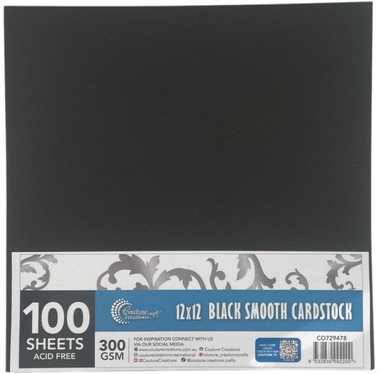 CC 12x12in Black Smooth Cardstock - 300gsm - 100 sheets