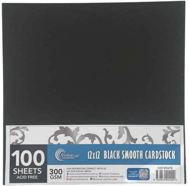 CC 12x12in BLACK Smooth Cardstock - 300gsm - 100 sheets