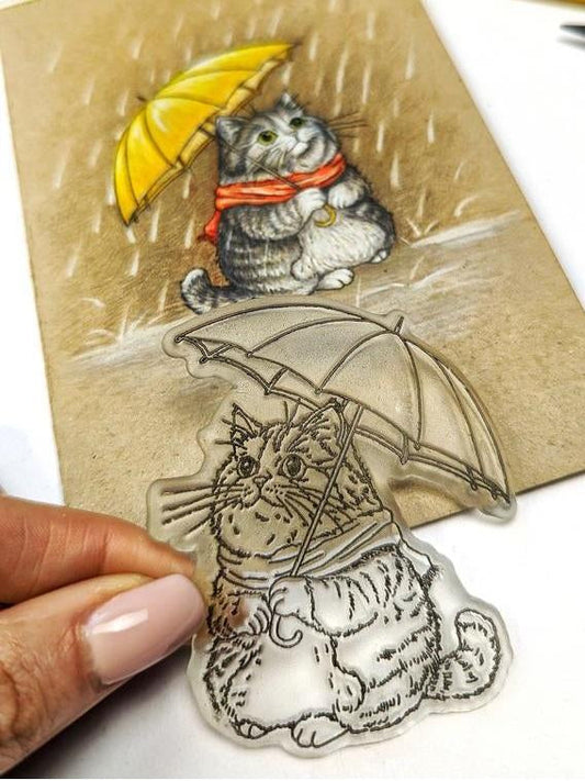 Lesia Zgharda Clear Stamp "Cute Cat Under an Umbrella"