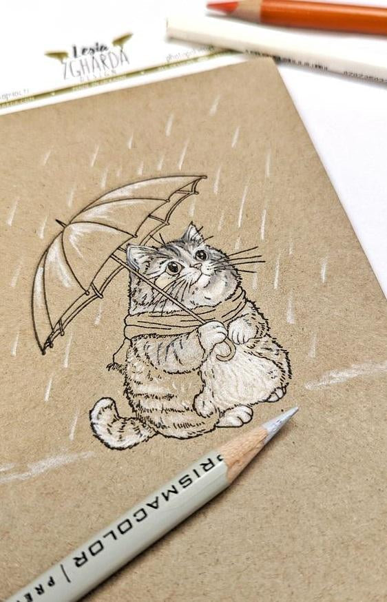 Lesia Zgharda Clear Stamp "Cute Cat Under an Umbrella"