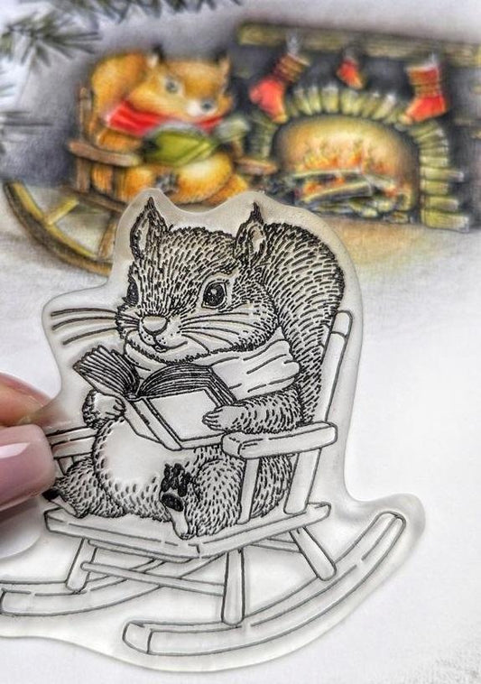 Lesia Zgharda Clear Stamp "Squirrel with a Book on the Rocking Chair"