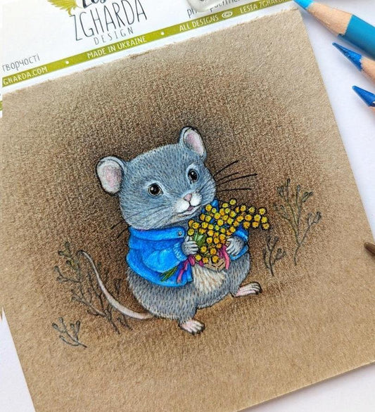 Lesia Zgharda Clear Stamp "Tiny Mouse with a Bouquet'