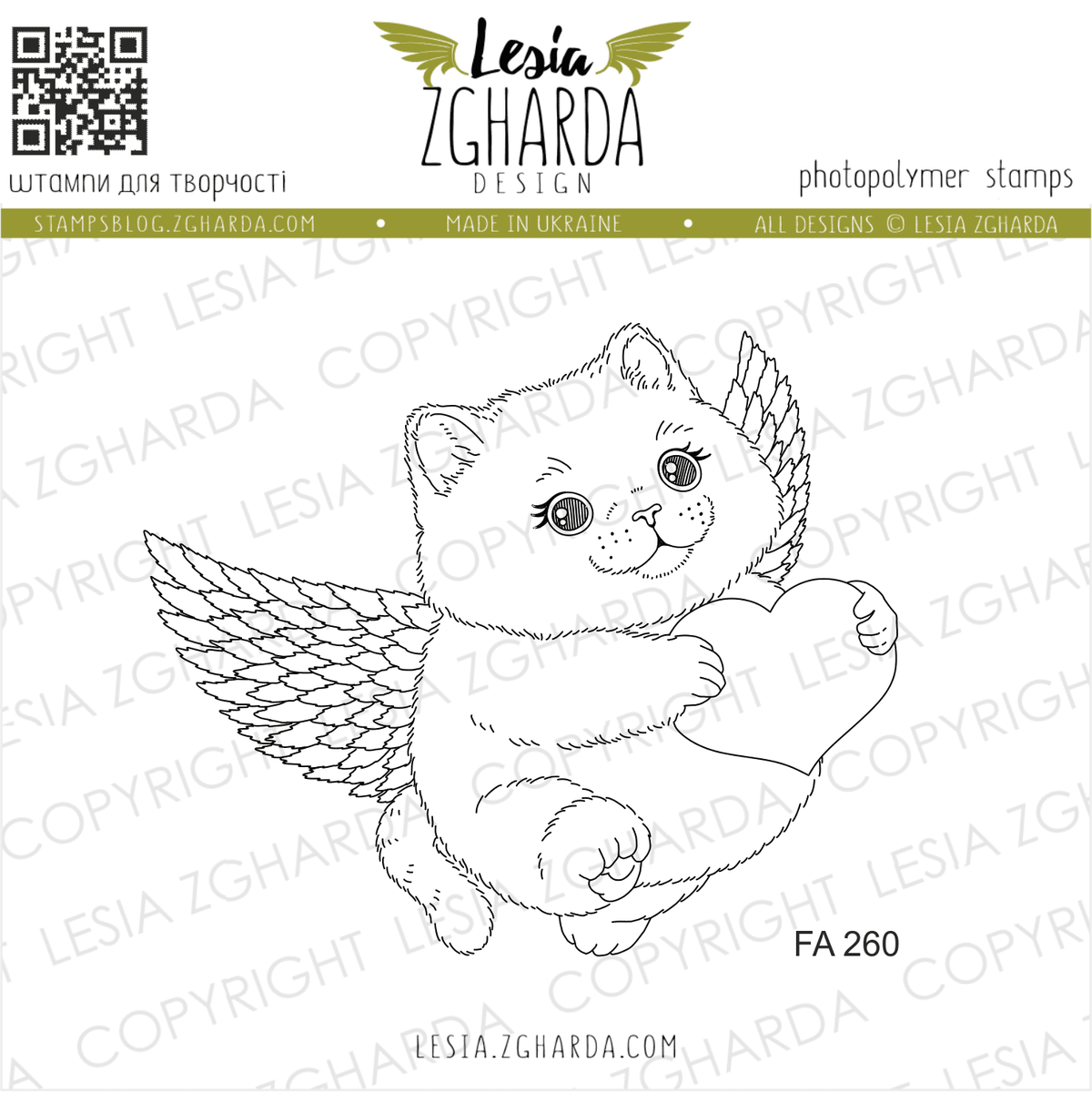 Lesia Zgharda Clear Stamp "Cupid Kitty with Heart"