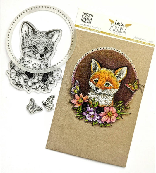 Lesia Zgharda Clear Stamp "Fox Cub with Flowers"