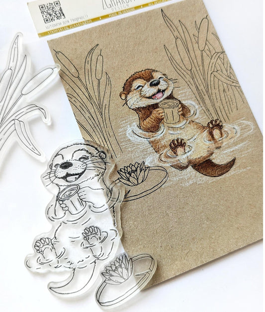 Lesia Zgharda Clear Stamp "Cute Otter with Cup"