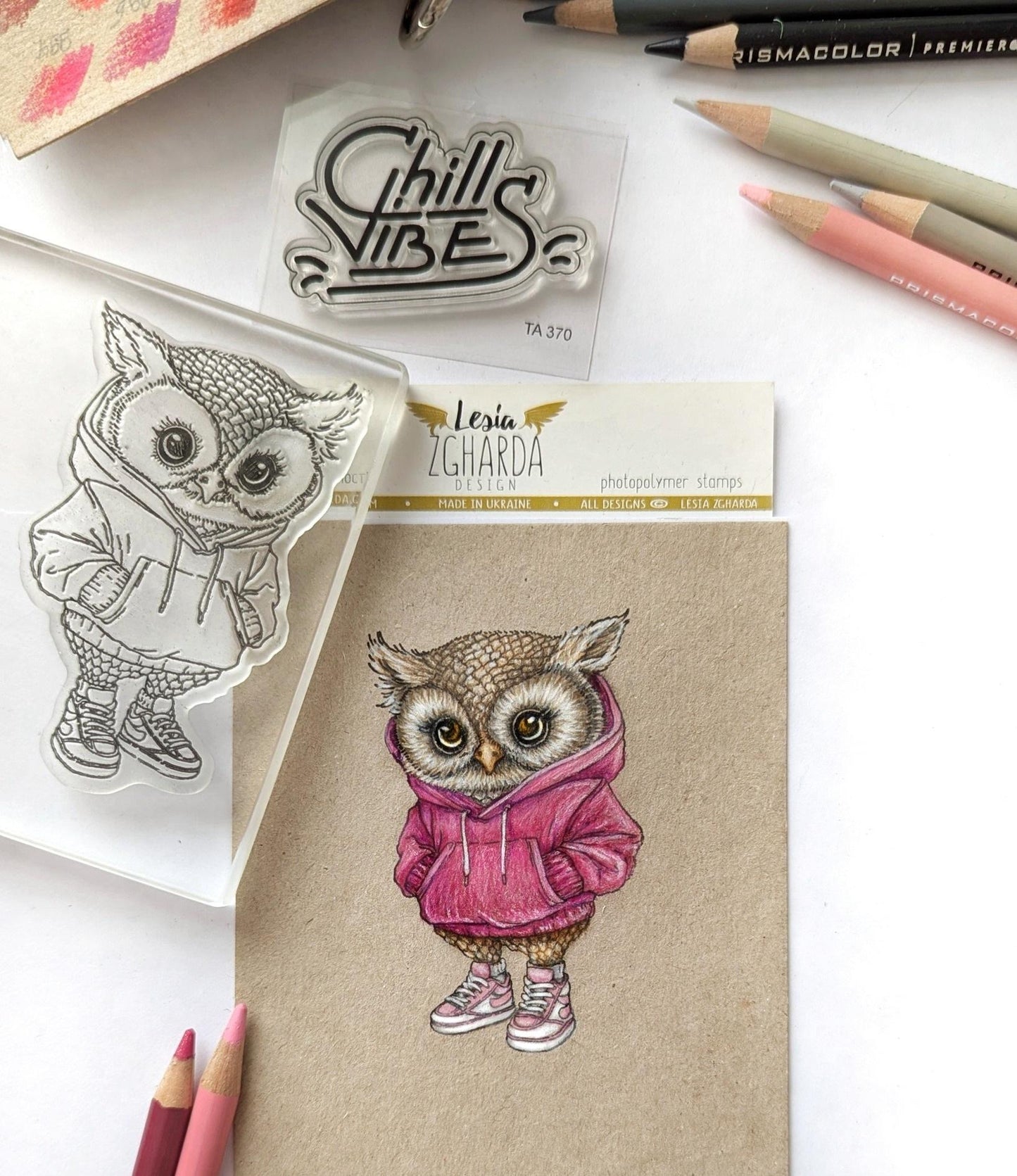 Lesia Zgharda Stamp "Cool Owl in a Hoodie"