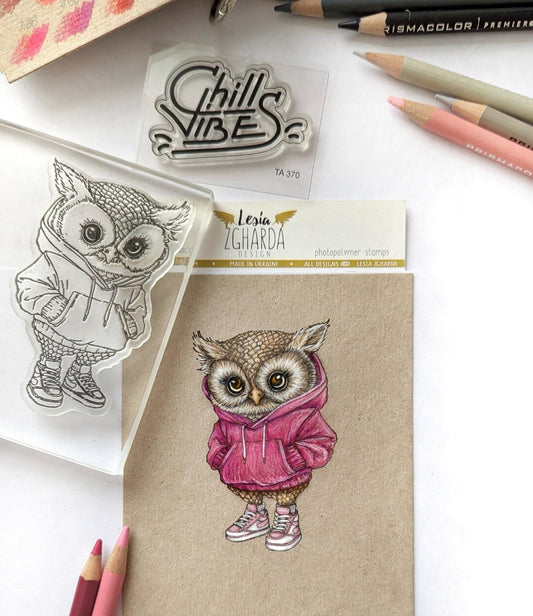 Lesia Zgharda Stamp "Cool Owl in a Hoodie"