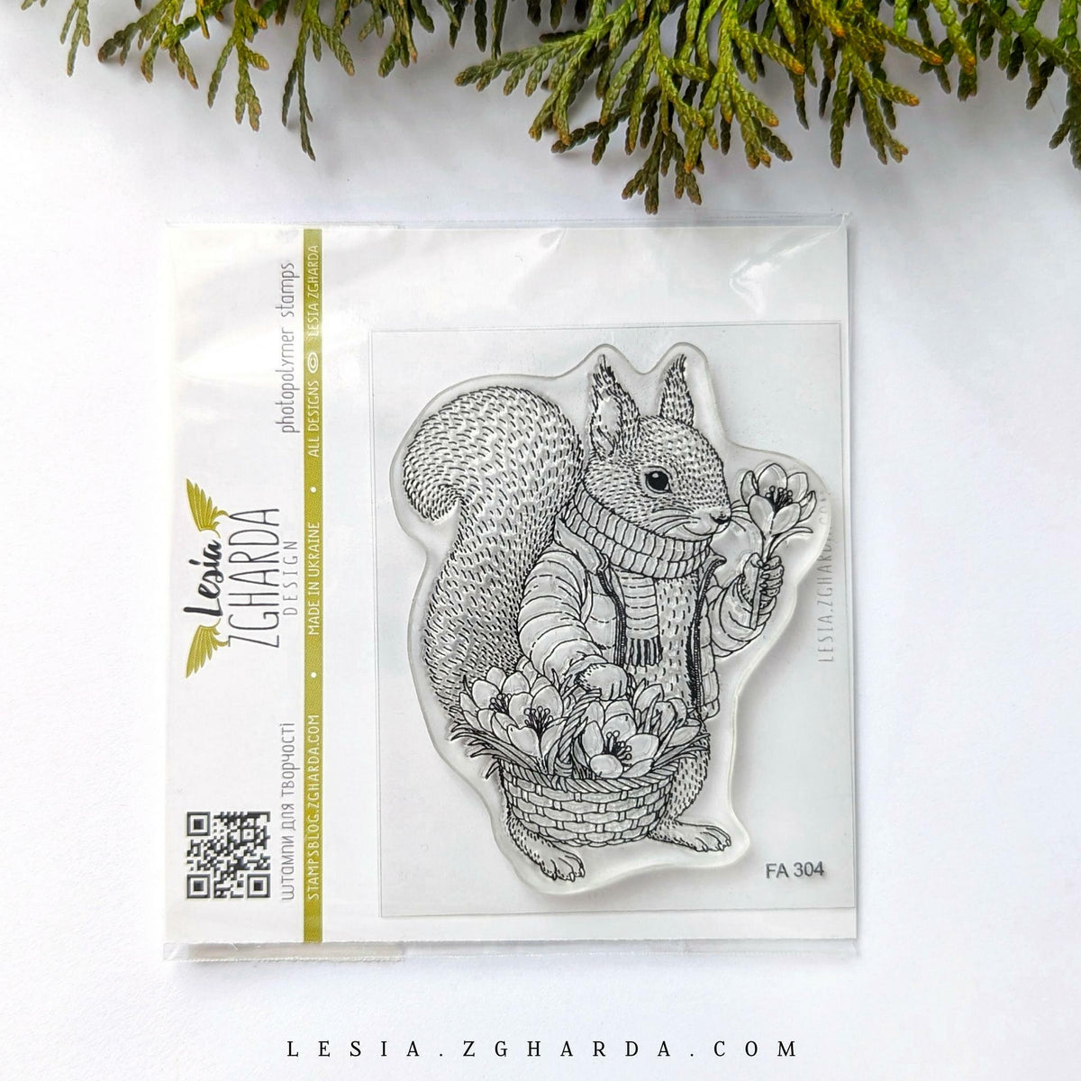 Lesia Zgharda Stamp “Squirrel with Flowers”
