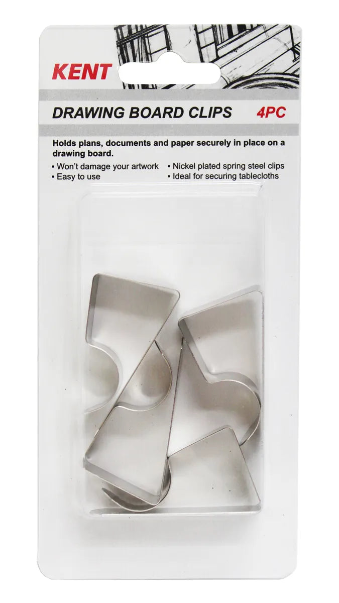 Kent Drawing Board Clips Pk4