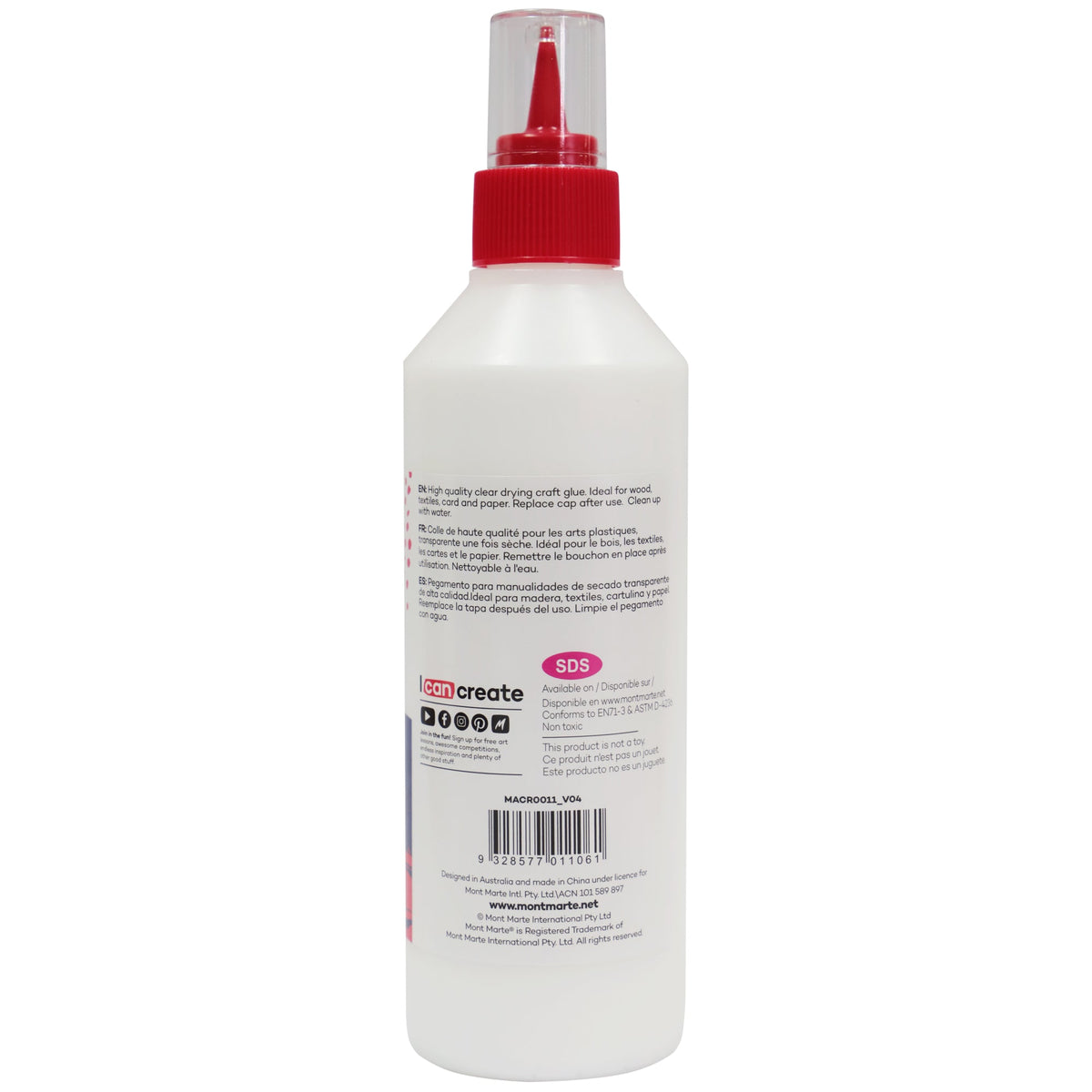 Mont Marte Adhesive - PVA Craft Glue 250g Fine Tip Applicator