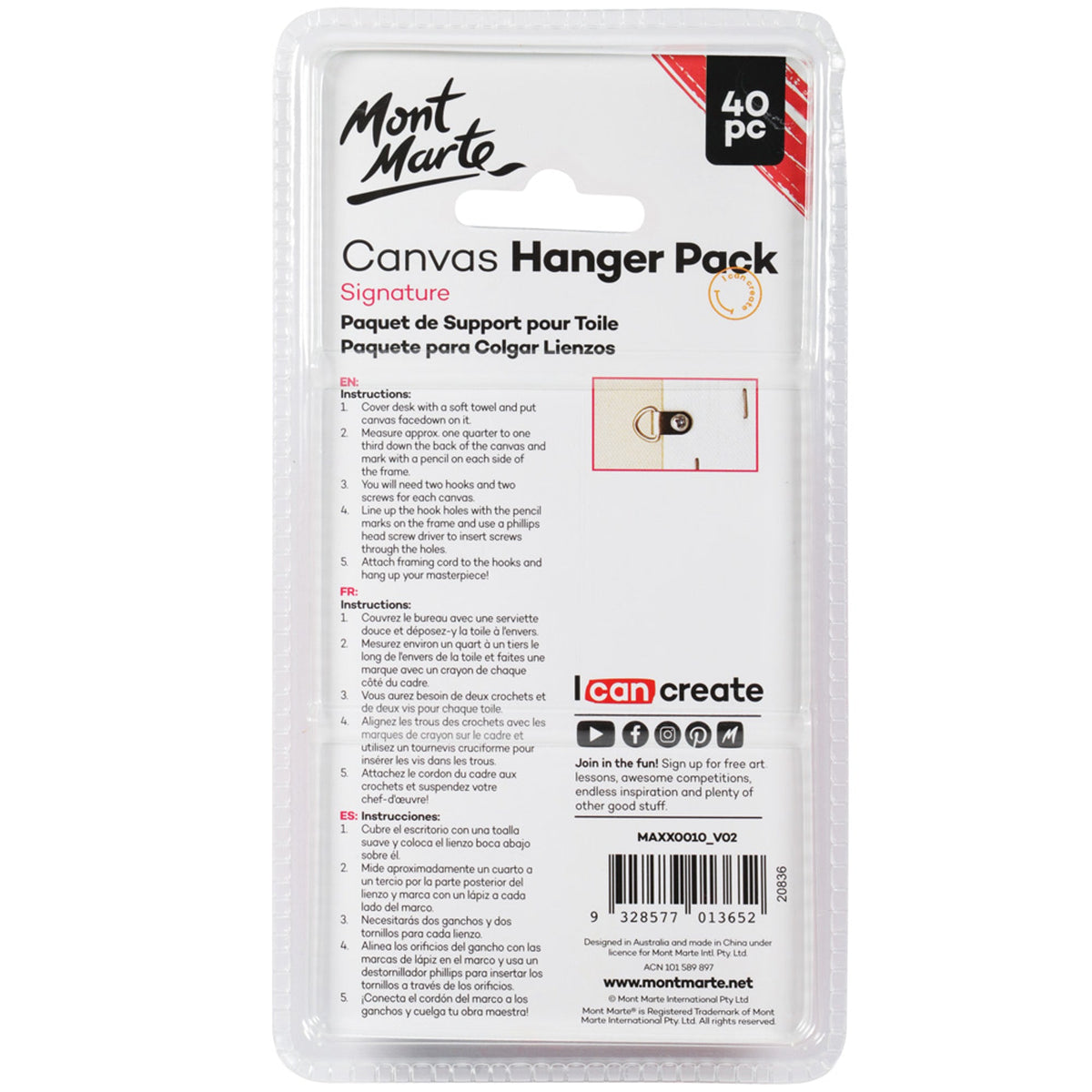 Mont Marte D-Ring Canvas Hanger Pack - Light Weight 40pc