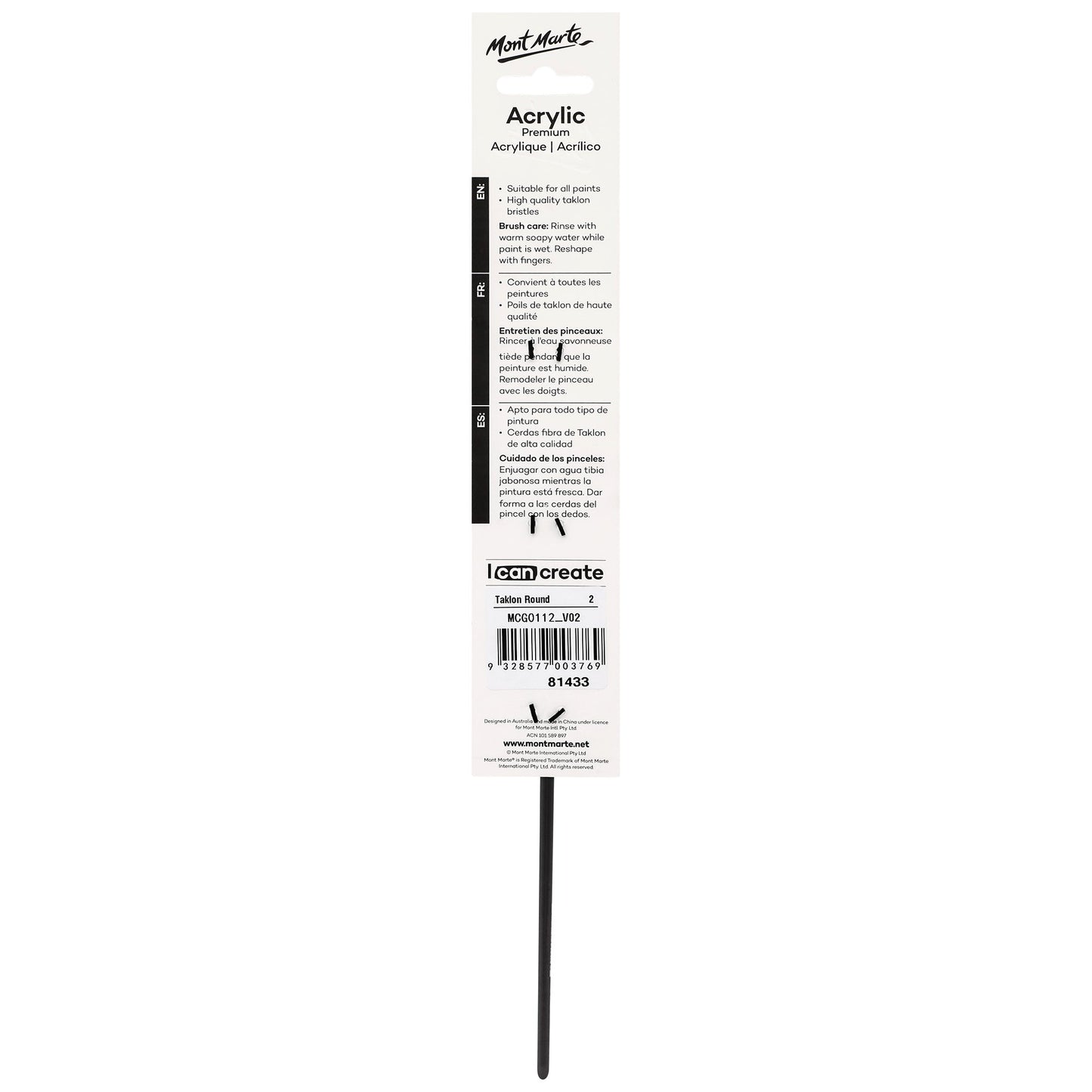 Mont Marte Artist Brush Acrylic Taklon Round 2