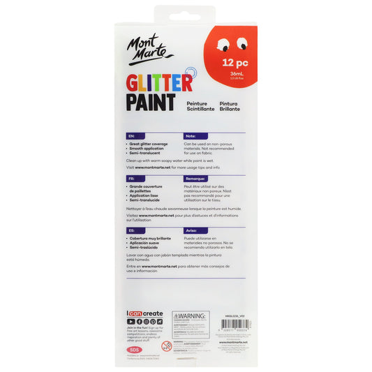 xx Mont Marte Kids Glitter Paint 12pc x 36ml