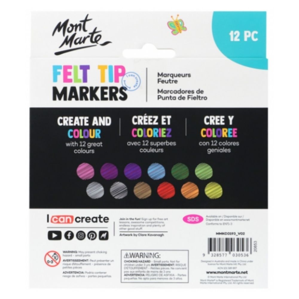 Mont Marte Kids - Felt Tip Markers 12pc