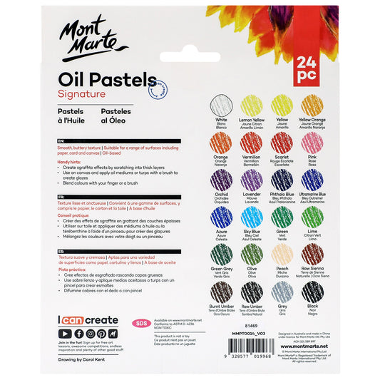Mont Marte Oil Pastels 24pc - High Quality Pigments