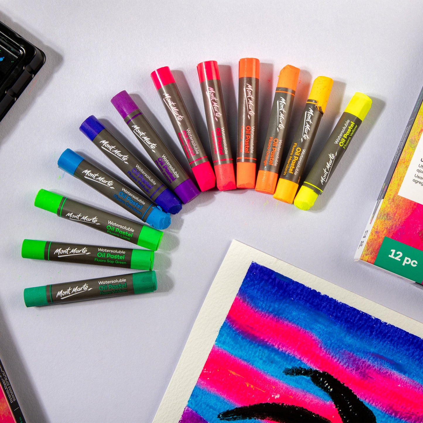 Mont Marte Watersoluble Fluoro Oil Pastels 12pc