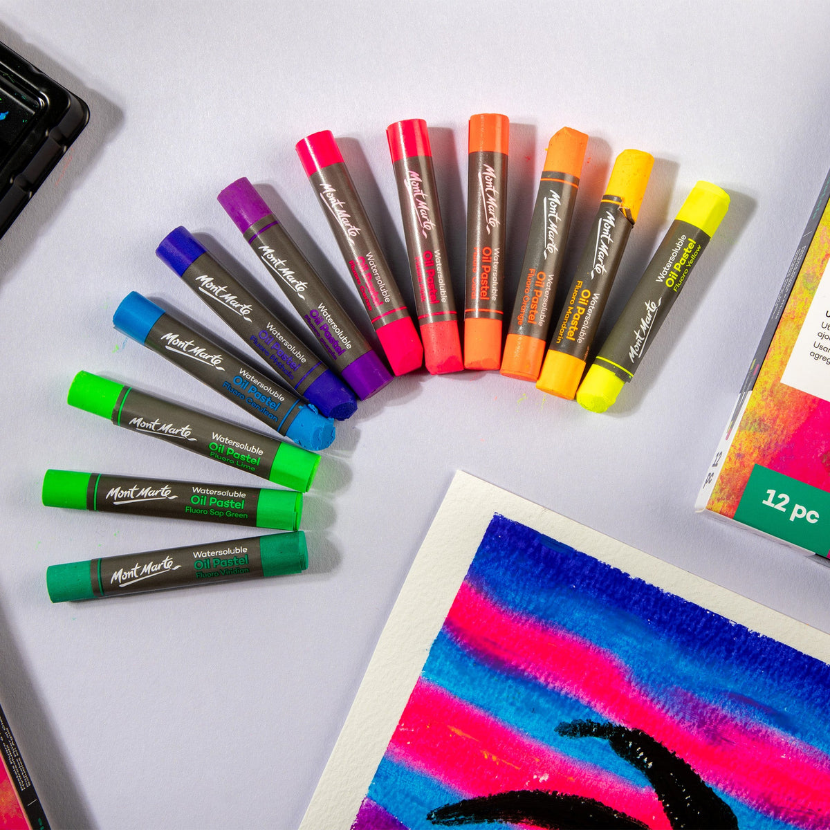Mont Marte Watersoluble Fluoro Oil Pastels 12pc