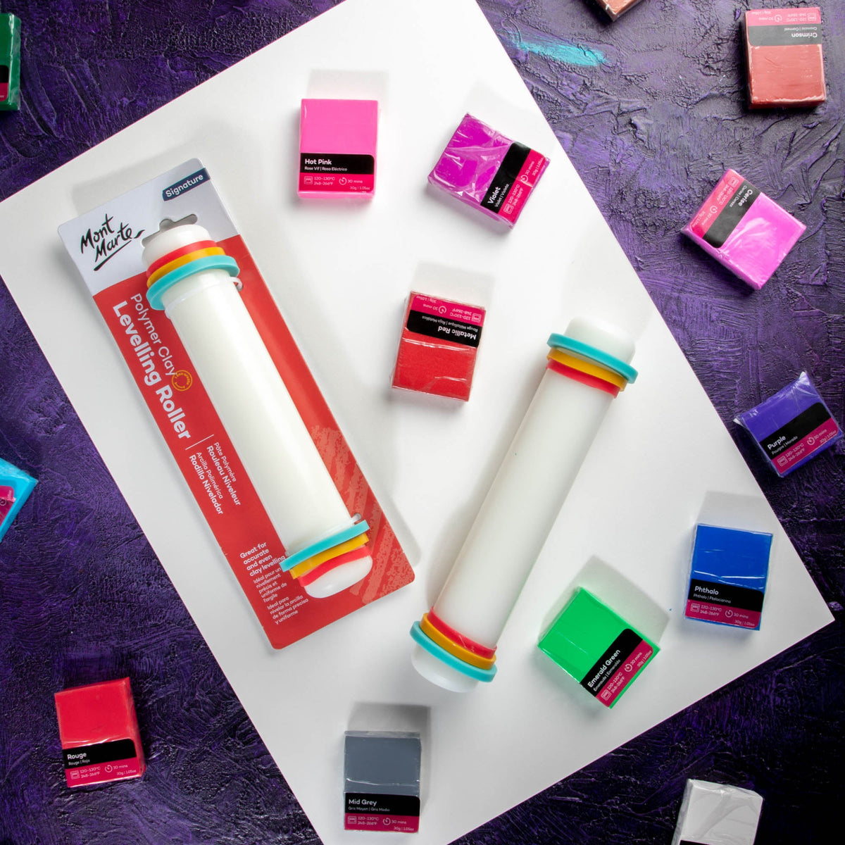Mont Marte Polymer Clay Levelling Roller With Bands 20cm