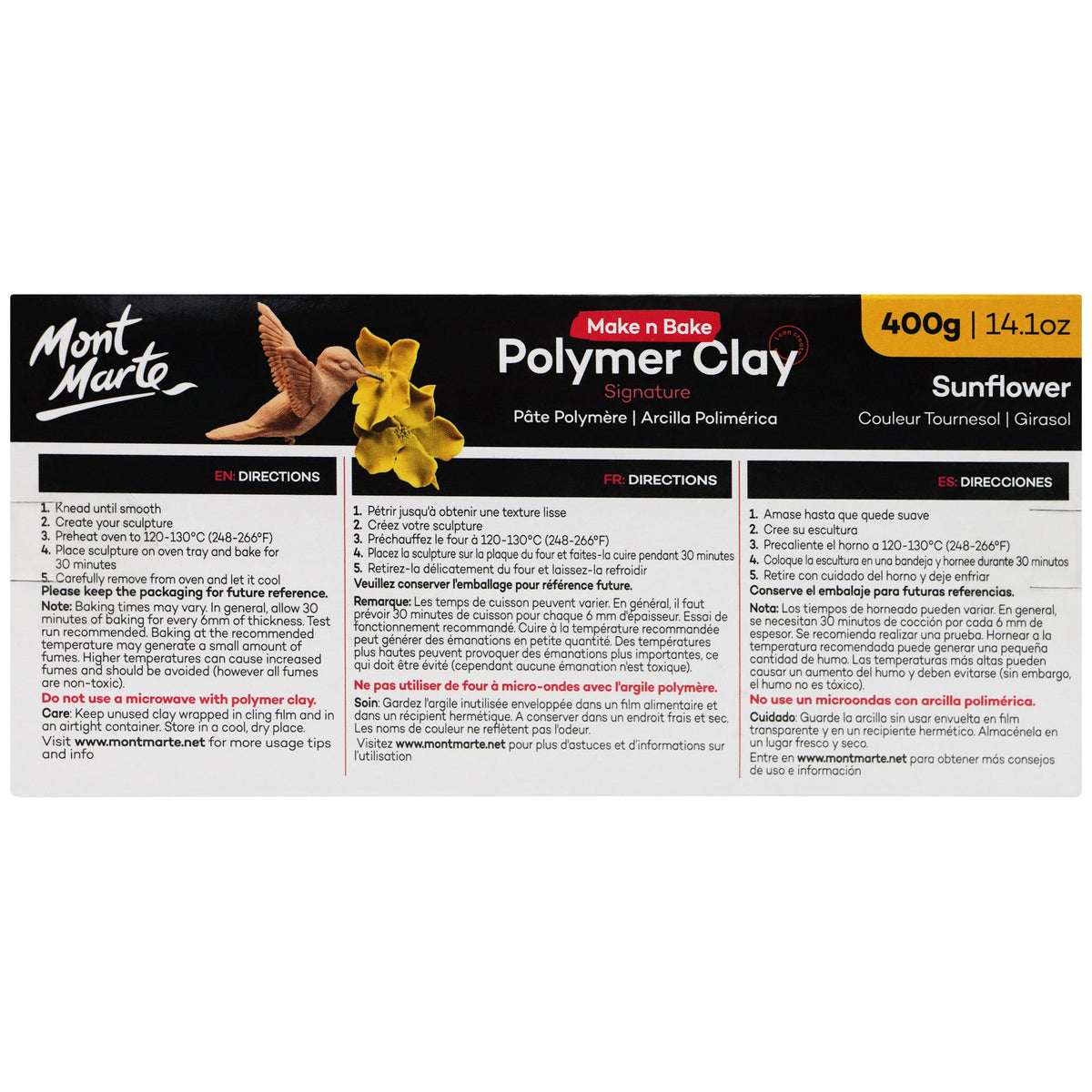 Mont Marte Make N Bake Polymer Clay 400g Block - Sunflower