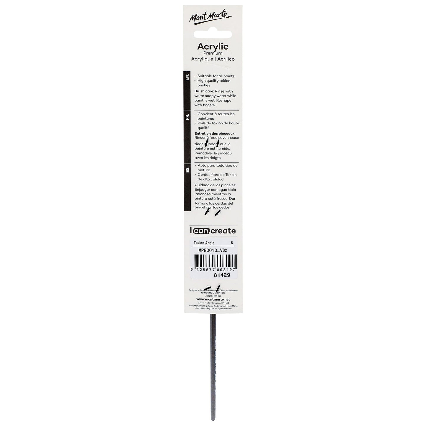 Mont Marte Artist Brush Acrylic Taklon Angle 6