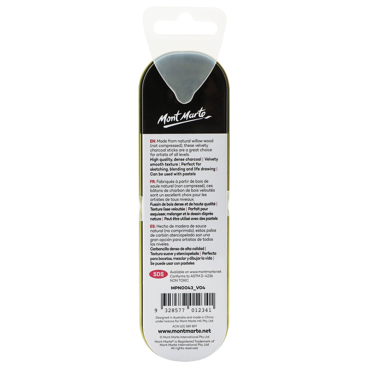Mont Marte Charcoal - Willow Charcoal In Tin 10pc