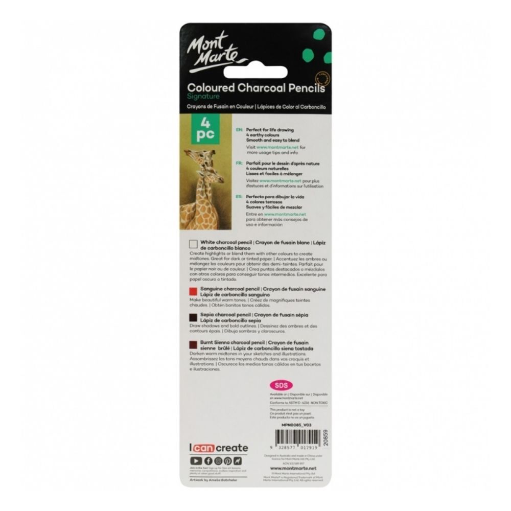 Mont Marte Charcoal Pencils - Coloured 4pc