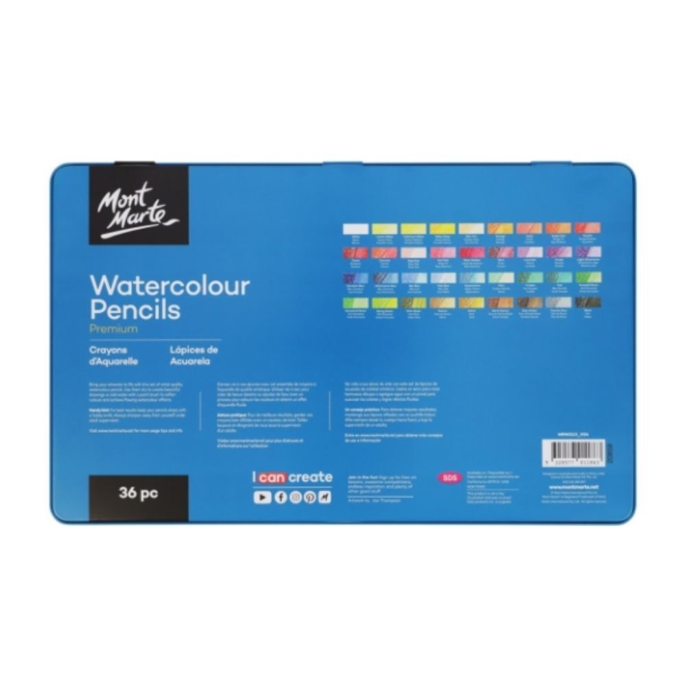 Mont Marte Premium Pencil Set - Watercolour Pencils Tin 36pc