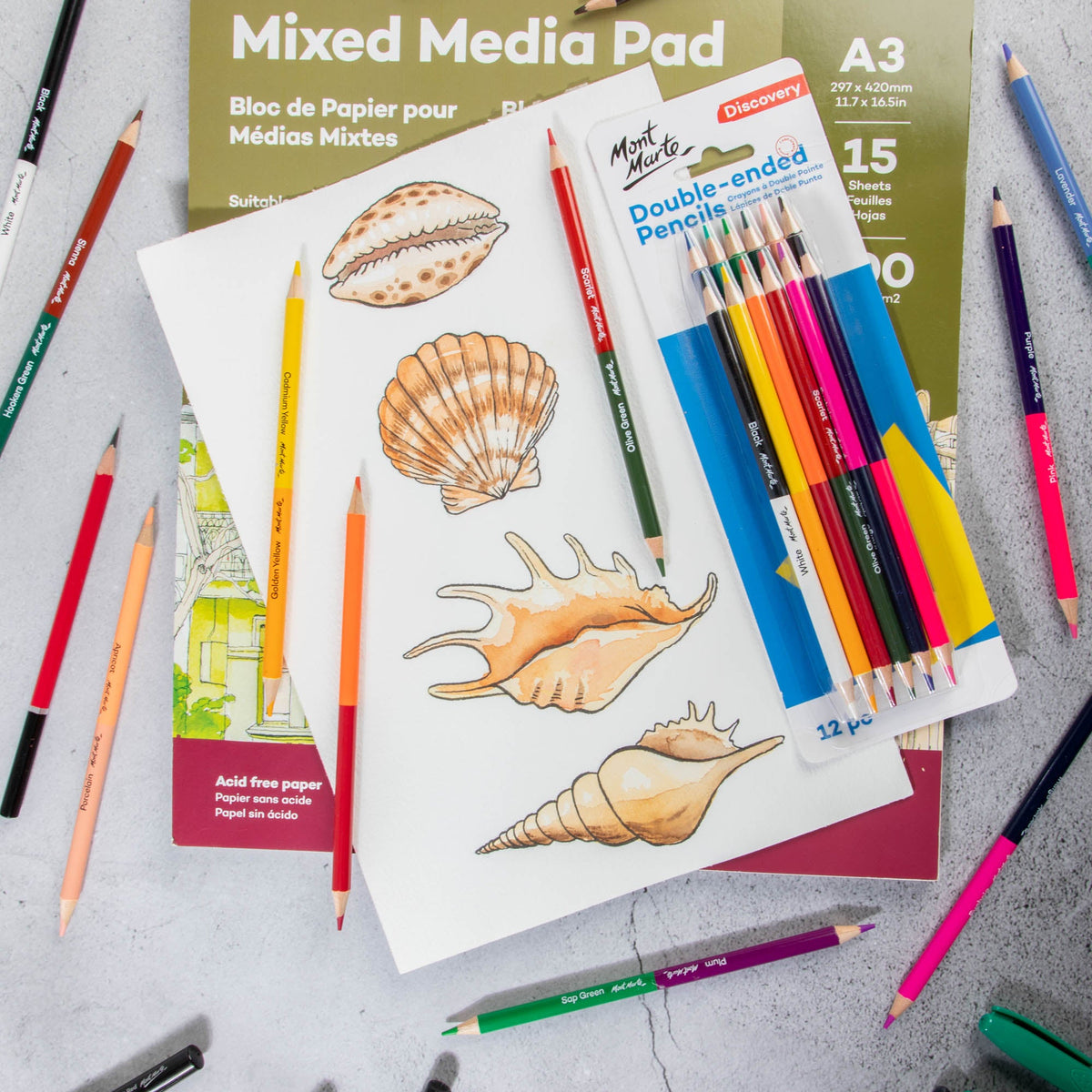 xx Mont Marte Discovery Double-ended Pencils - 12pc