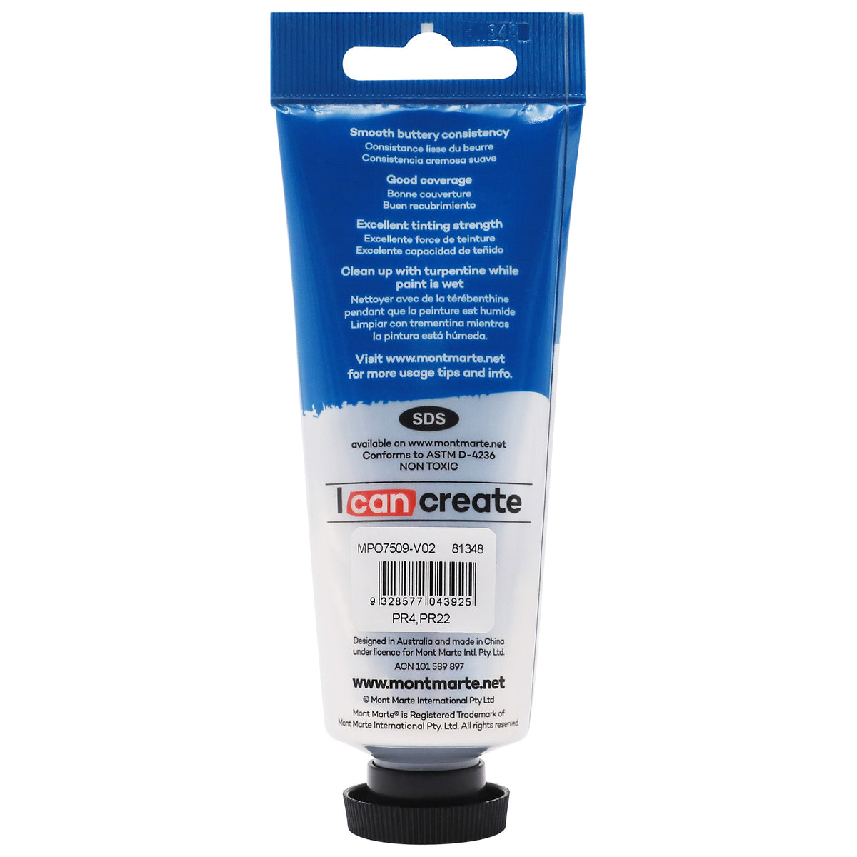 Mont Marte Oil Paint 75ml Tube- Brilliant Red