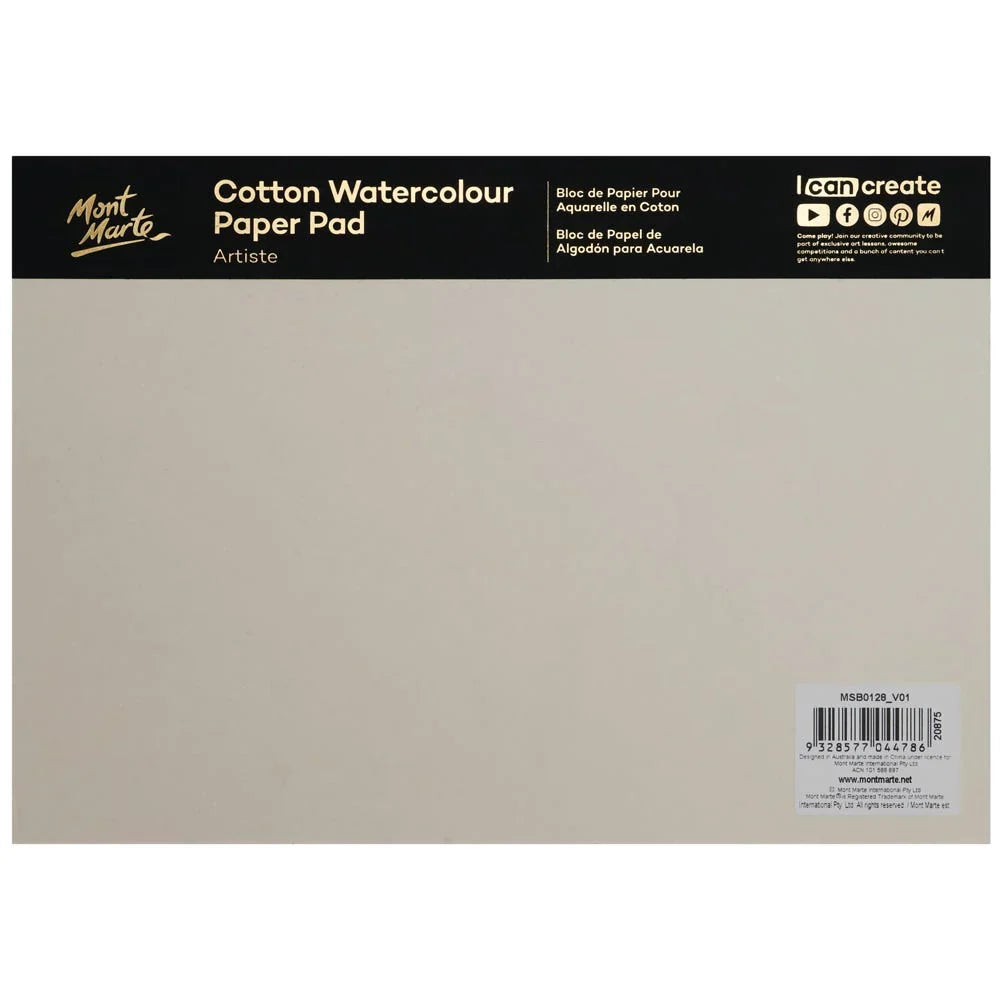 Mont Marte Artiste Watercolour Pad 100% Cotton A4 200gsm 10 Sheet