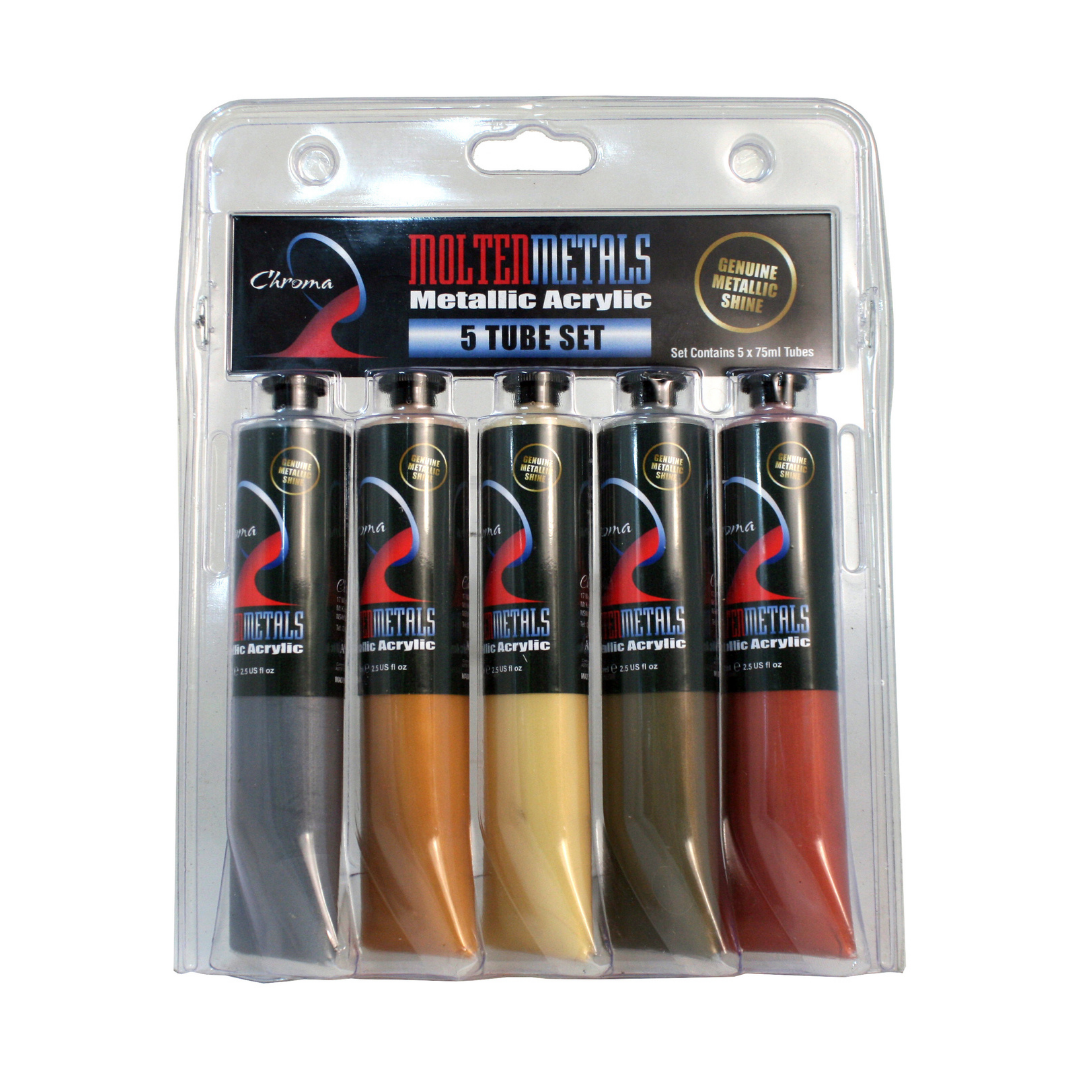 Chroma Molten Metals Acrylic Paint 5x75ml Tubes Set 1