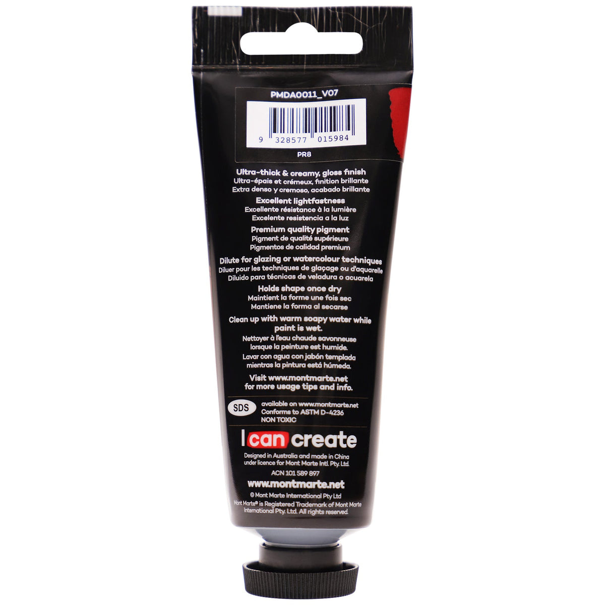 xx Mont Marte Dimension Acrylic Paint 75ml Tube - Permanent Red