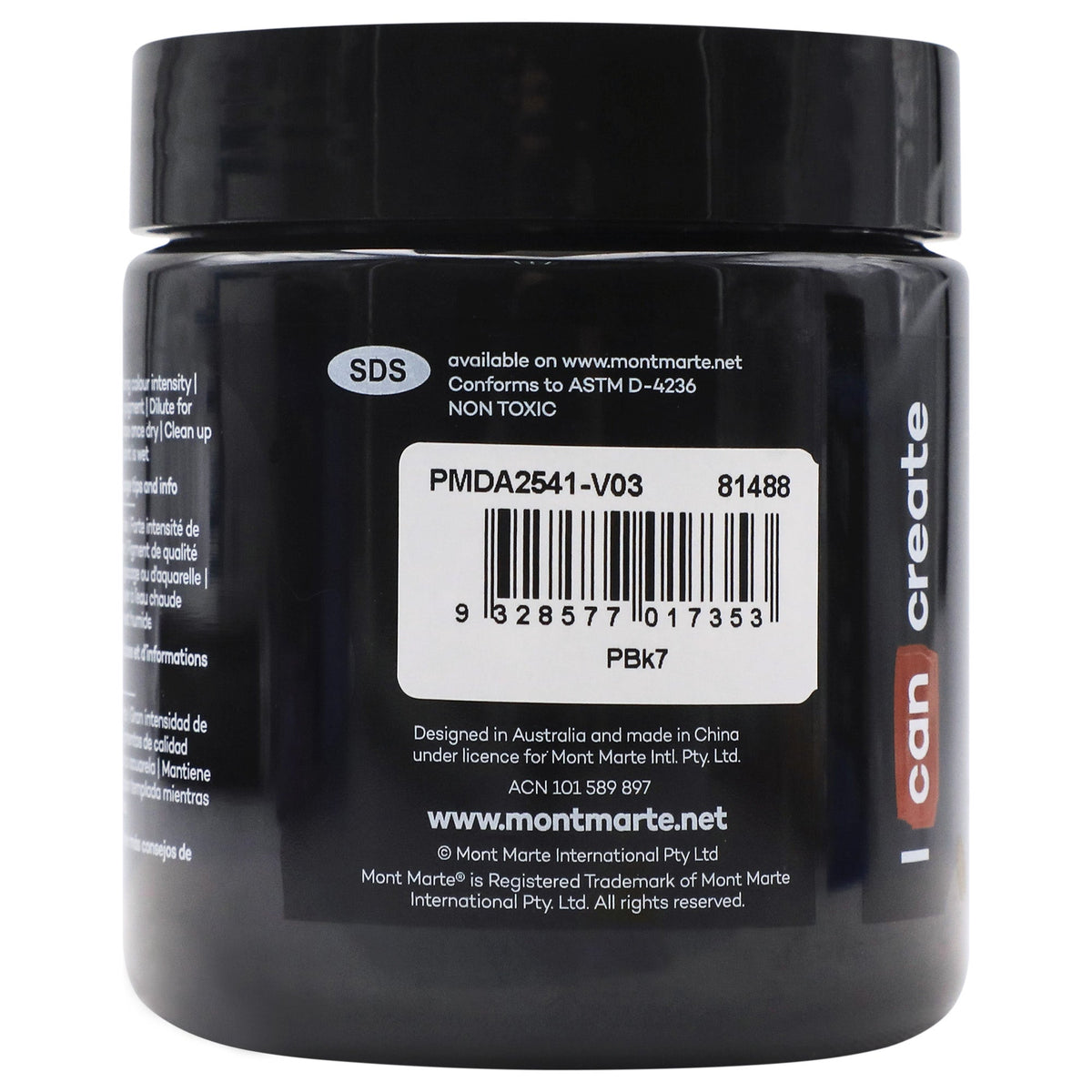 xx Mont Marte Dimension Acrylic Paint 250mls - Lamp Black