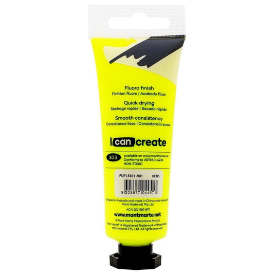 Mont Marte Fluoro Acrylic Paint 50ml - Yellow