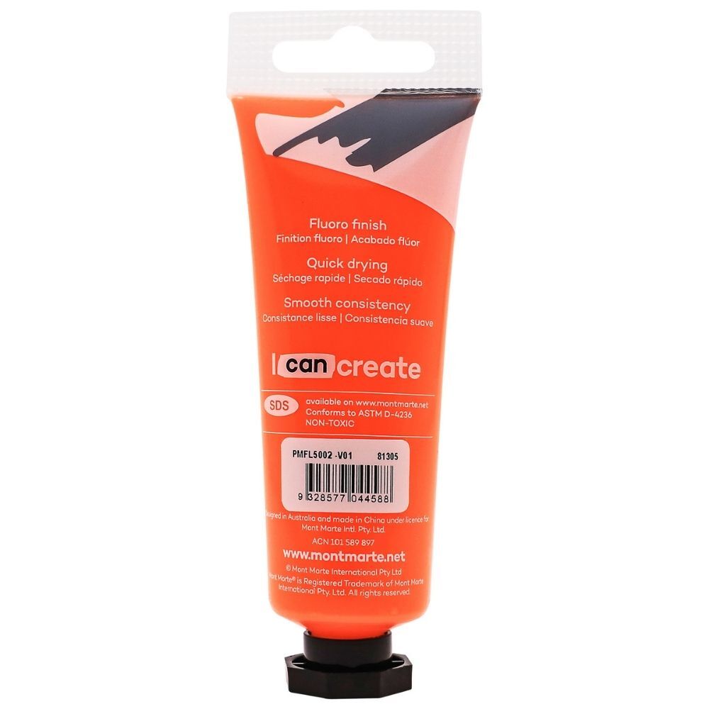 Mont Marte Fluoro Acrylic Paint 50ml - Orange