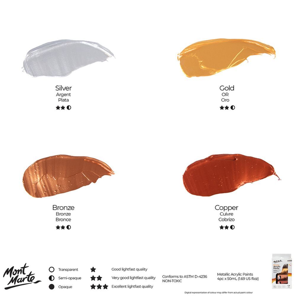 Mont Marte Premium Metallic Acrylic Paint Set 4pc x 50ml