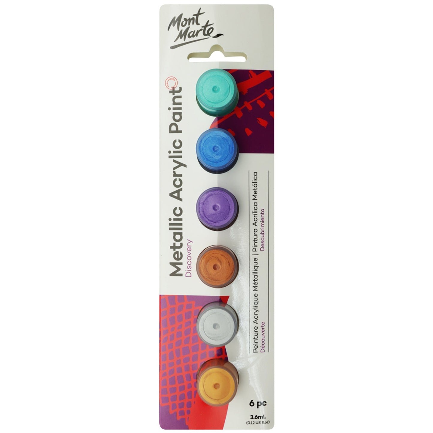 Mont Marte Discovery Paint Set - Metallic Acrylic Paint Pots 6pc x 3.6ml