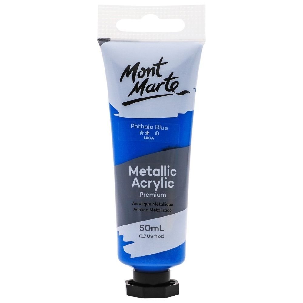 Mont Marte Metallic Acrylic Paint 50ml - Phthalo Blue