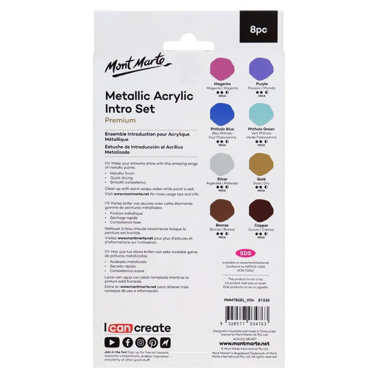 Mont Marte Metallic Acrylic Paint Intro Set 8pc x 18ml