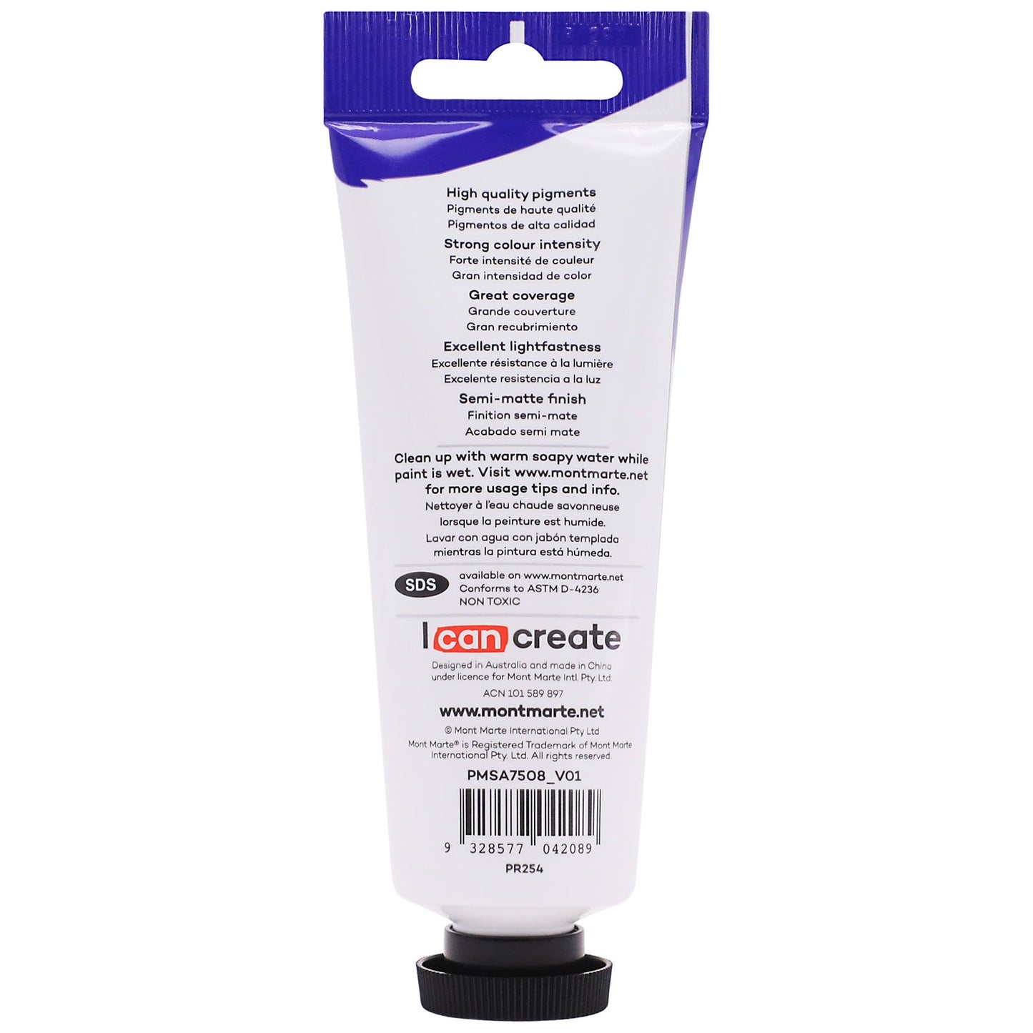 Mont Marte Satin Acrylic Paint 75ml Tube - Brilliant Red