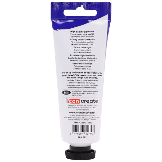 Mont Marte Satin Acrylic Paint 75ml Tube - Scarlet Red