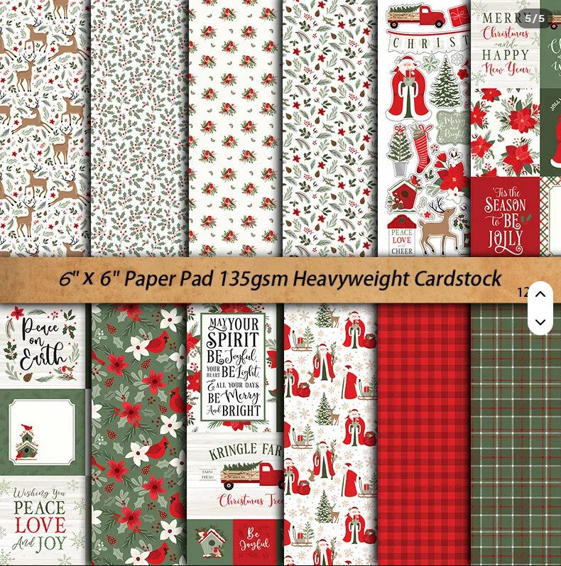 6x6" Retro Christmas Background Paper Pk12